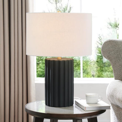 Hudson & Canal - Seren 23in Tall Table Lamp with Fabric Shade in Matte Black/Brass/White - TL2214 veiw 6