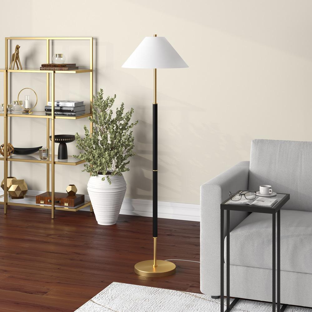 Hudson & Canal - Simona 2-Light Floor Lamp with Fabric Shade in Matte Black/Brass - FL2038 veiw 3