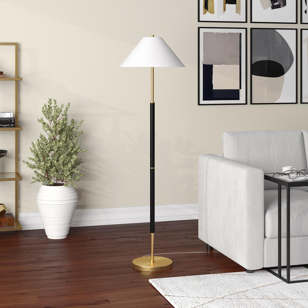 Hudson & Canal - Simona 2-Light Floor Lamp with Fabric Shade in Matte Black/Brass - FL2038 veiw 4