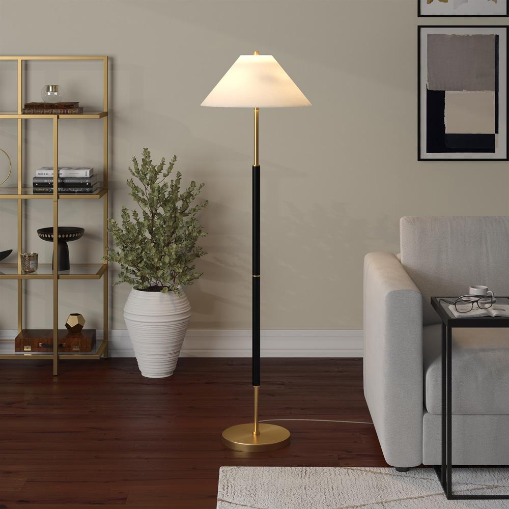 Hudson & Canal - Simona 2-Light Floor Lamp with Fabric Shade in Matte Black/Brass - FL2038 veiw 5