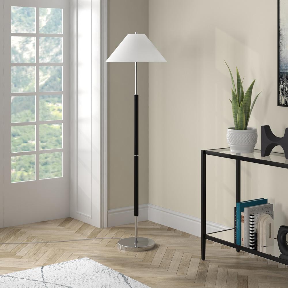 Hudson & Canal - Simona 2-Light Floor Lamp with Fabric Shade in Matte Black/Polished Nickel - FL2039 veiw 3