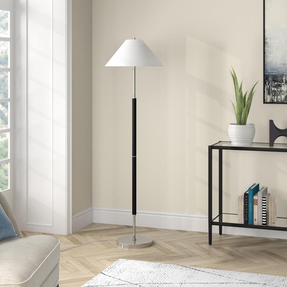 Hudson & Canal - Simona 2-Light Floor Lamp with Fabric Shade in Matte Black/Polished Nickel - FL2039 veiw 4