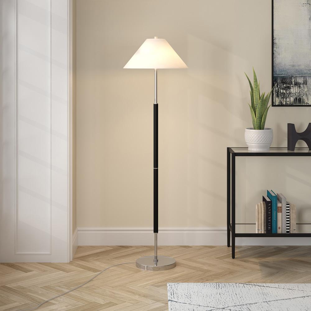 Hudson & Canal - Simona 2-Light Floor Lamp with Fabric Shade in Matte Black/Polished Nickel - FL2039 veiw 5