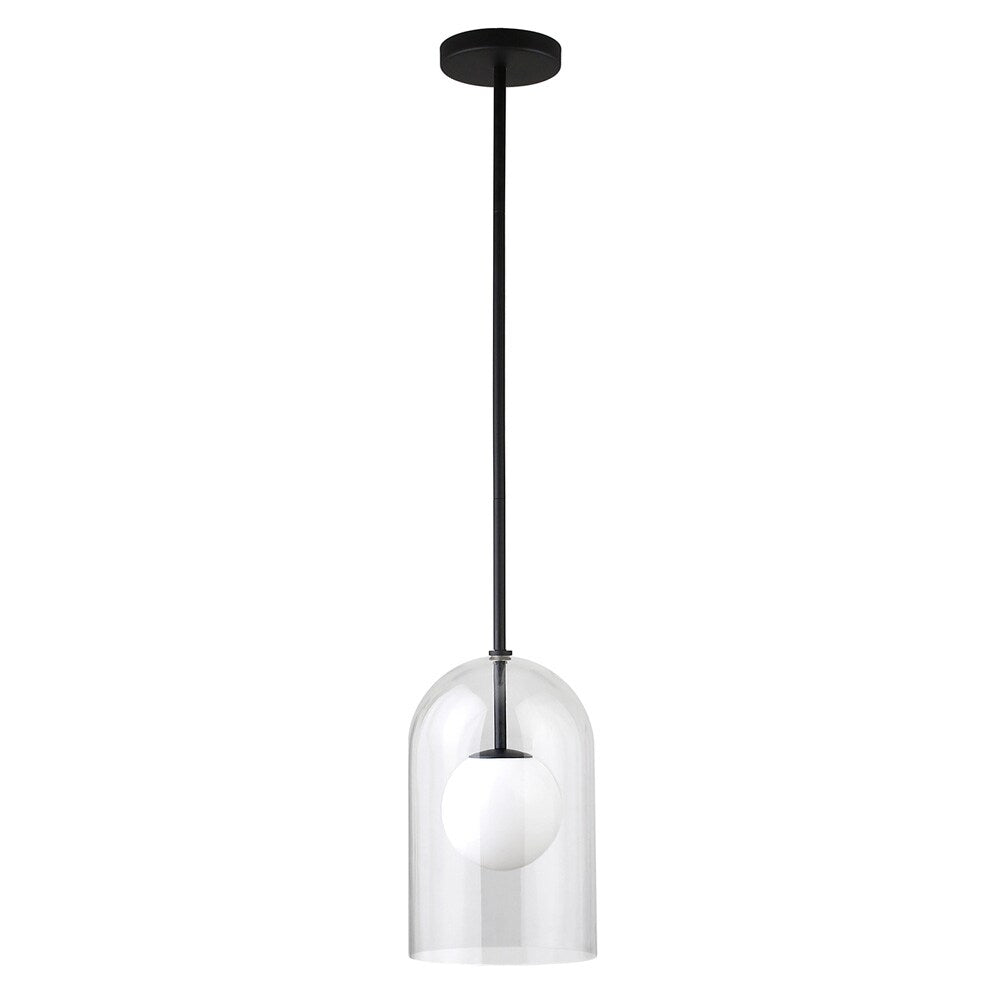 Hudson & Canal - Sondre 8in Wide Double Layer Pendant with Glass Shade in Blackened Bronze/White Milk/Clear - PD2228 veiw 1