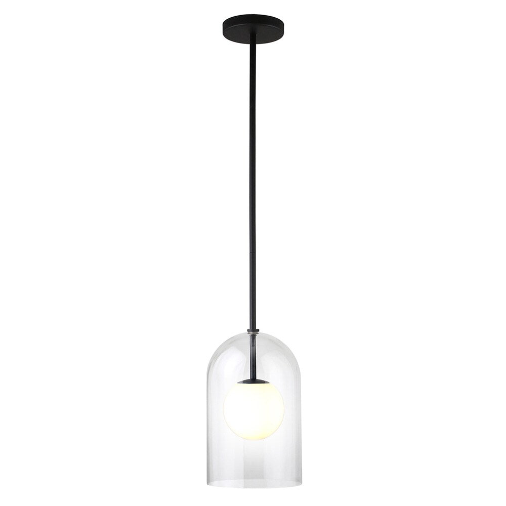Hudson & Canal - Sondre 8in Wide Double Layer Pendant with Glass Shade in Blackened Bronze/White Milk/Clear - PD2228 veiw 2
