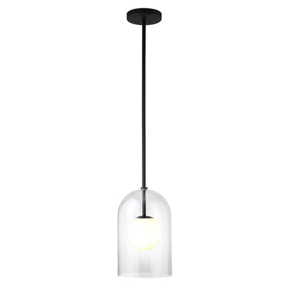 Hudson & Canal - Sondre 8in Wide Double Layer Pendant with Glass Shade in Blackened Bronze/White Milk/Clear - PD2228 veiw 2