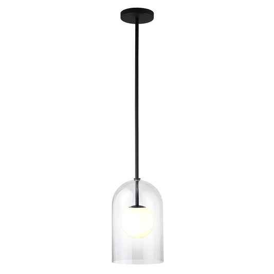 Hudson & Canal - Sondre 8in Wide Double Layer Pendant with Glass Shade in Blackened Bronze/White Milk/Clear - PD2228 veiw 2