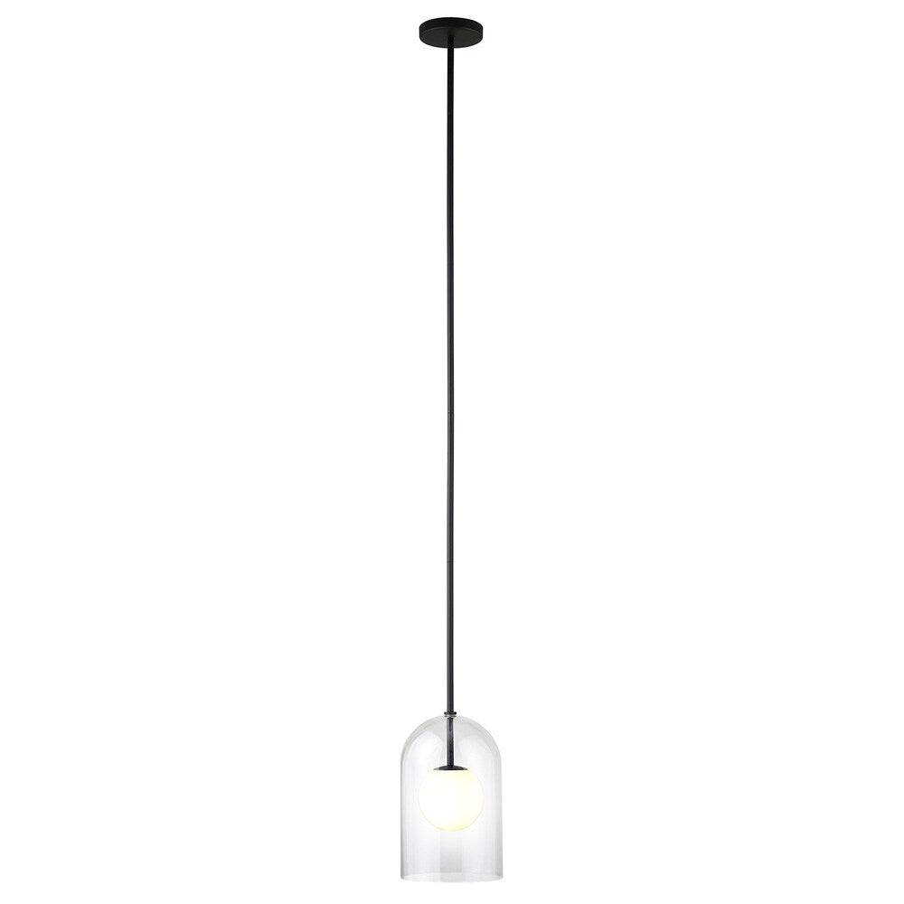 Hudson & Canal - Sondre 8in Wide Double Layer Pendant with Glass Shade in Blackened Bronze/White Milk/Clear - PD2228 veiw 4