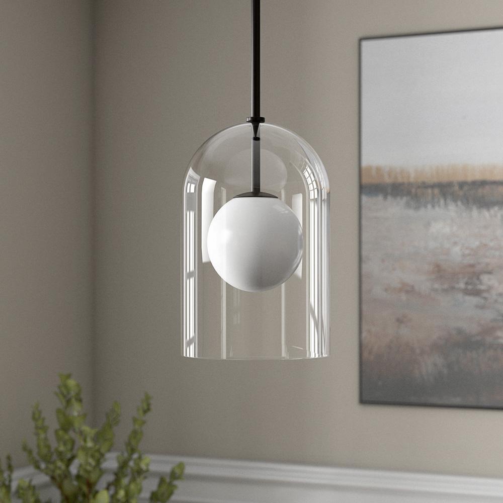 Hudson & Canal - Sondre 8in Wide Double Layer Pendant with Glass Shade in Blackened Bronze/White Milk/Clear - PD2228 veiw 5