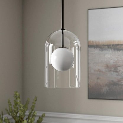 Hudson & Canal - Sondre 8in Wide Double Layer Pendant with Glass Shade in Blackened Bronze/White Milk/Clear - PD2228 veiw 5