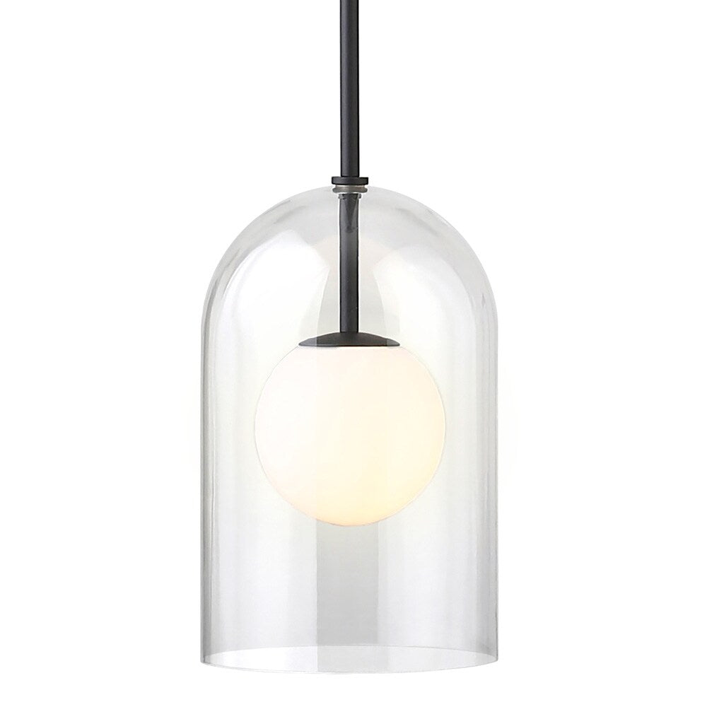 Hudson & Canal - Sondre 8in Wide Double Layer Pendant with Glass Shade in Blackened Bronze/White Milk/Clear - PD2228 veiw 9