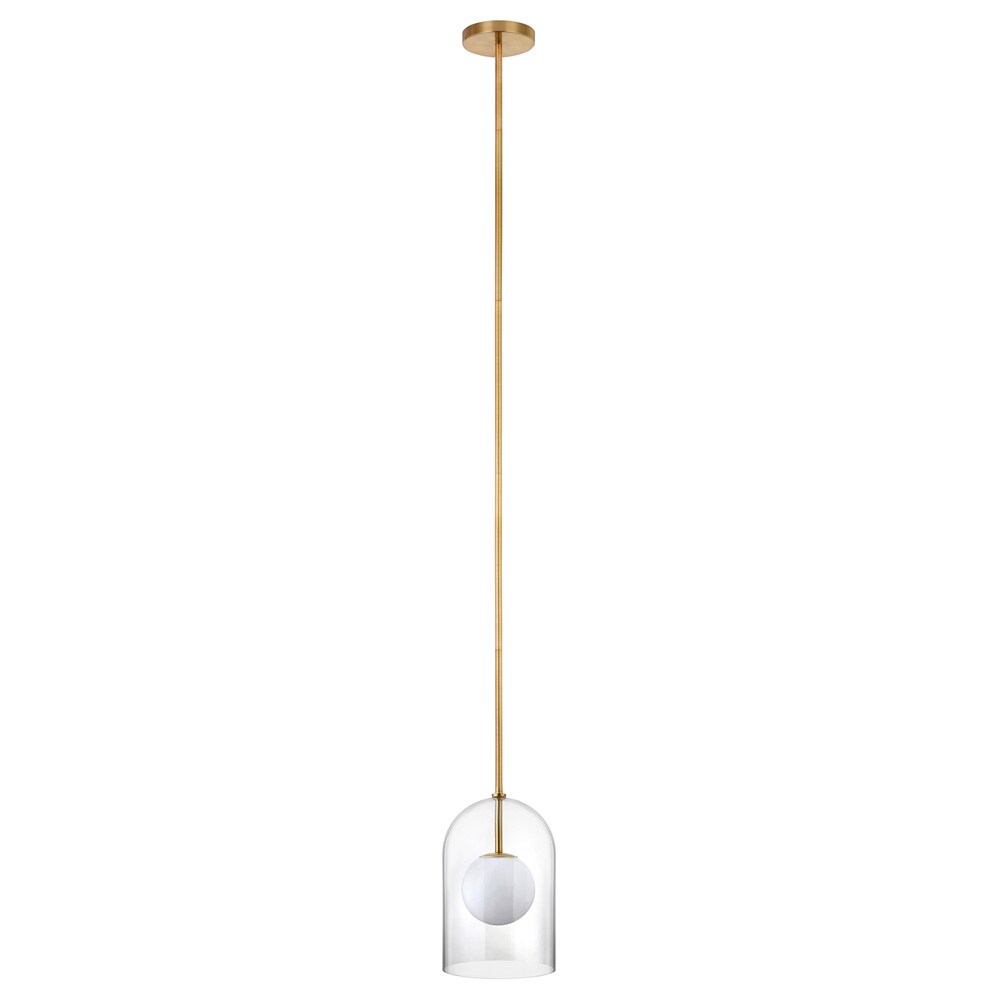 Hudson & Canal - Sondre 8in Wide Double Layer Pendant with Glass Shade in Brass/White Milk/Clear - PD2229 veiw 3