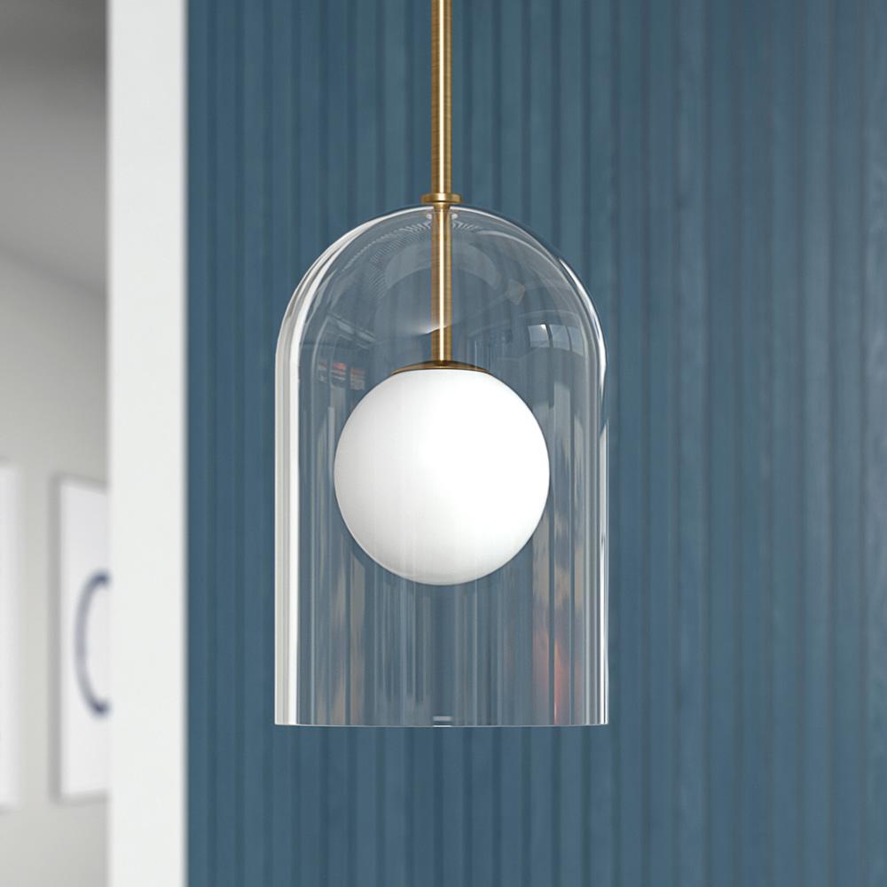 Hudson & Canal - Sondre 8in Wide Double Layer Pendant with Glass Shade in Brass/White Milk/Clear - PD2229 veiw 5