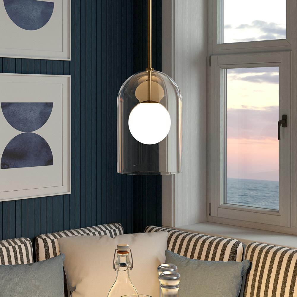 Hudson & Canal - Sondre 8in Wide Double Layer Pendant with Glass Shade in Brass/White Milk/Clear - PD2229 veiw 7