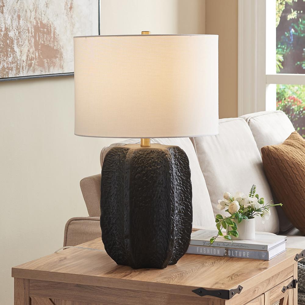 Hudson & Canal - Turbida 24in Tall Table Lamp with Fabric Shade in Matte Black/Brass/White - TL2216 veiw 6