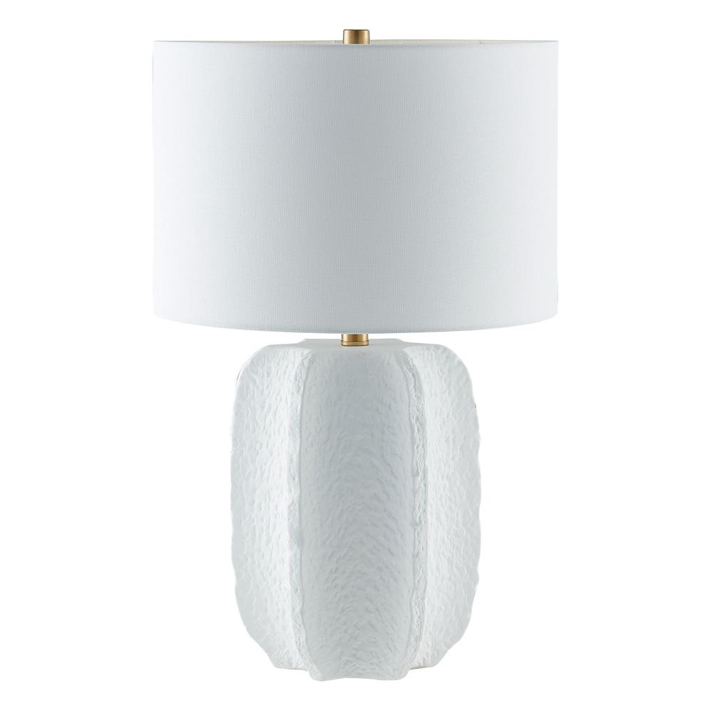 Hudson & Canal - Turbida 24in Tall Table Lamp with Fabric Shade in Matte White/Brass/White - TL2217 veiw 1