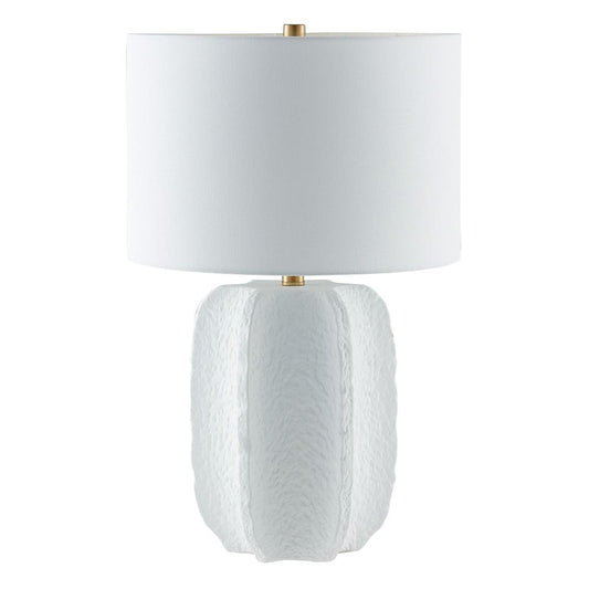 Hudson & Canal - Turbida 24in Tall Table Lamp with Fabric Shade in Matte White/Brass/White - TL2217 veiw 1