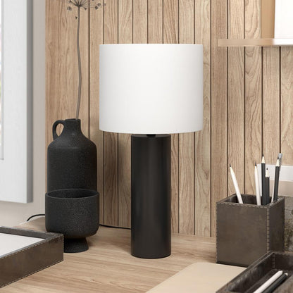 Hudson & Canal - York 16in Tall Mini Lamp with Fabric Shade in Blackened Bronze/White - ML2150 veiw 3