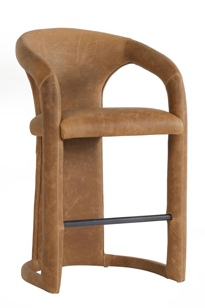 Classic Home - Archie 26in Distressed Leather Counter Stool In Maple Brown - 53051596 veiw 1