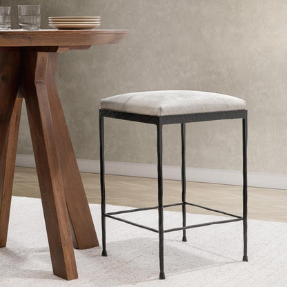 Classic Home - Bose 26in Hide Leather Counter Stool In Ivory - 53002058 veiw 5