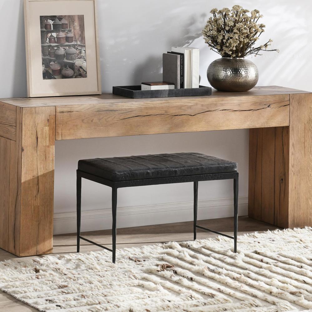 Classic Home - Malo 28in Top Grain Leather Ottoman Bench In Black - 53002015 veiw 6
