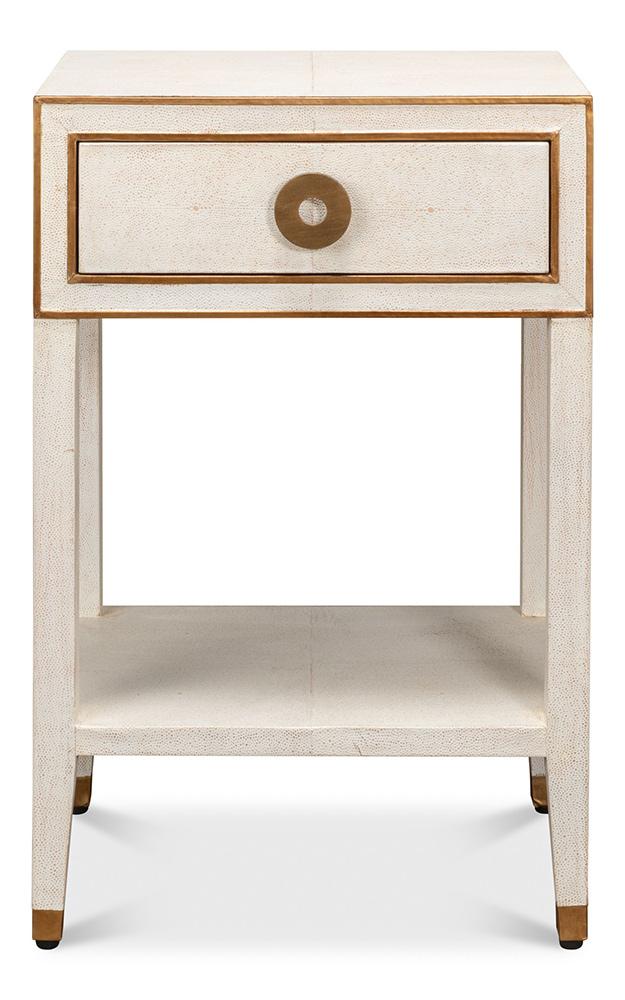 Sarreid Ltd - Gabriella Shagreen Nightstand,Osprey Wht - 53569-4 veiw 2