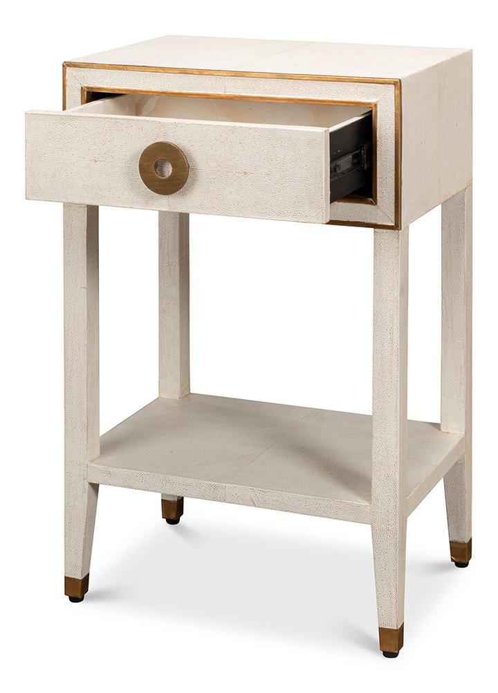 Sarreid Ltd - Gabriella Shagreen Nightstand,Osprey Wht - 53569-4 veiw 3