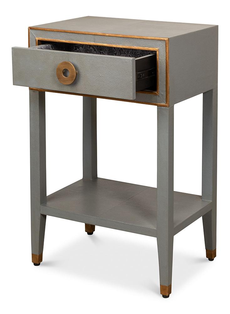 Sarreid Ltd - Gabriella Shagreen Nightstand,Storm Grey - 53569-2 veiw 3