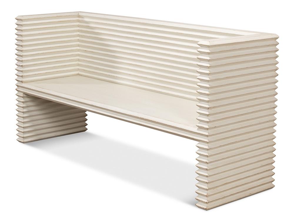 Sarreid Ltd - Stacked Bench, Antique White - 53528-3 veiw 3
