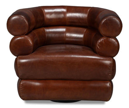 Sarreid Ltd - Rondo Leather Swivel Chair,Brown - 54068 veiw 2