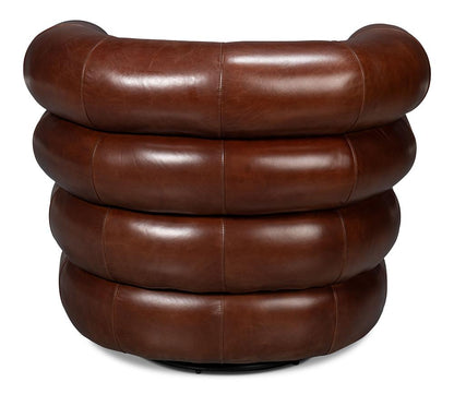 Sarreid Ltd - Rondo Leather Swivel Chair,Brown - 54068 veiw 4
