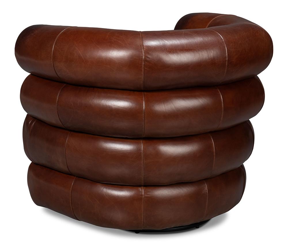 Sarreid Ltd - Rondo Leather Swivel Chair,Brown - 54068 veiw 5