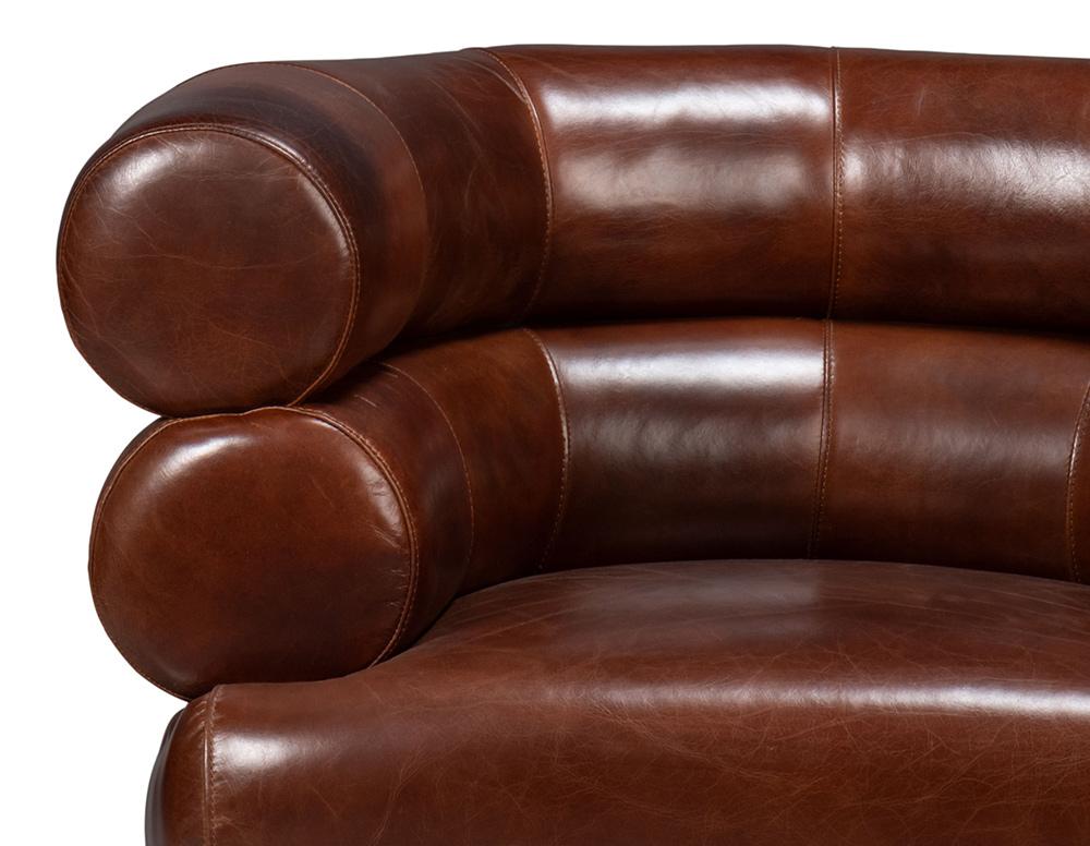 Sarreid Ltd - Rondo Leather Swivel Chair,Brown - 54068 veiw 6