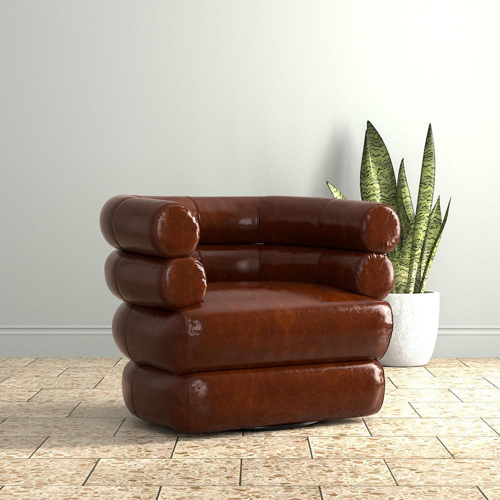 Sarreid Ltd - Rondo Leather Swivel Chair,Brown - 54068 veiw 7