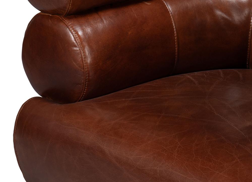 Sarreid Ltd - Rondo Leather Swivel Chair,Brown - 54068 veiw 12