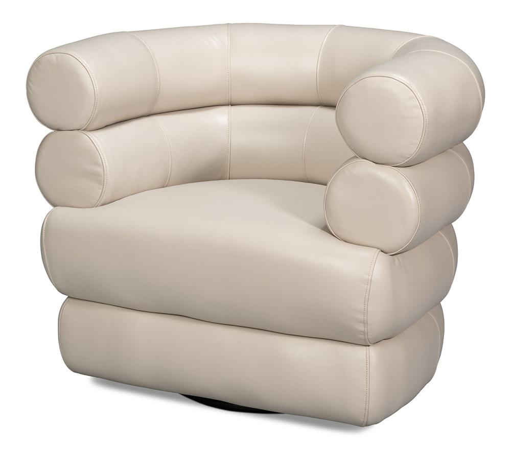 Sarreid Ltd - Rondo Leather Swivel Chair, White - 54067 veiw 1