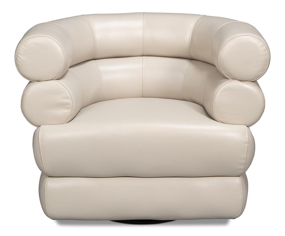 Sarreid Ltd - Rondo Leather Swivel Chair, White - 54067 veiw 2