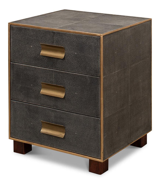 Sarreid Ltd - Gideon Shagreen 3 Drawer Side Table, Gry - 53554-1 veiw 1