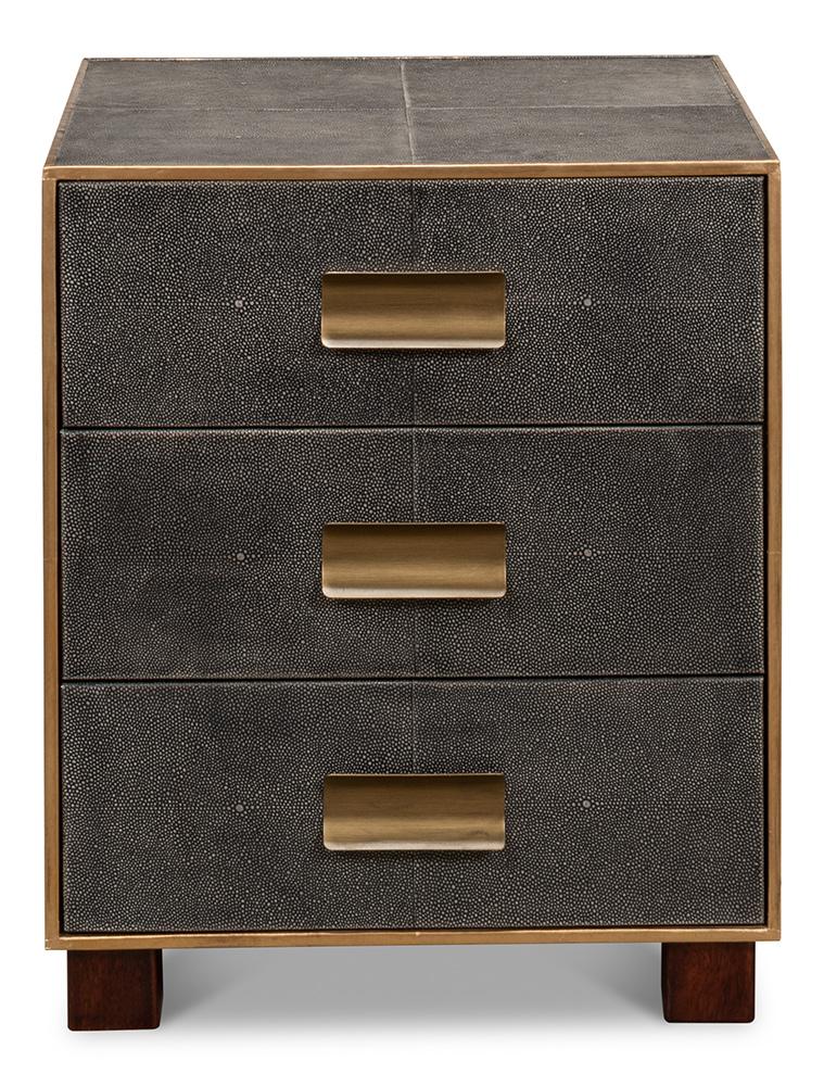 Sarreid Ltd - Gideon Shagreen 3 Drawer Side Table, Gry - 53554-1 veiw 2