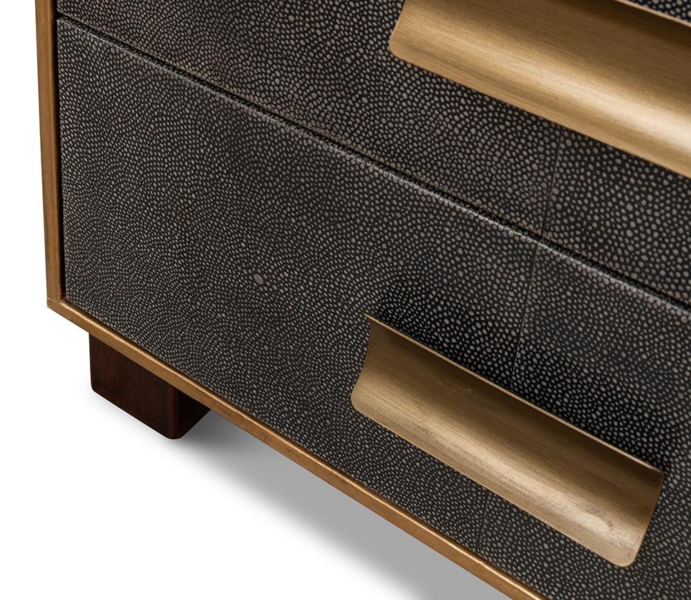 Sarreid Ltd - Gideon Shagreen 3 Drawer Side Table, Gry - 53554-1 veiw 5