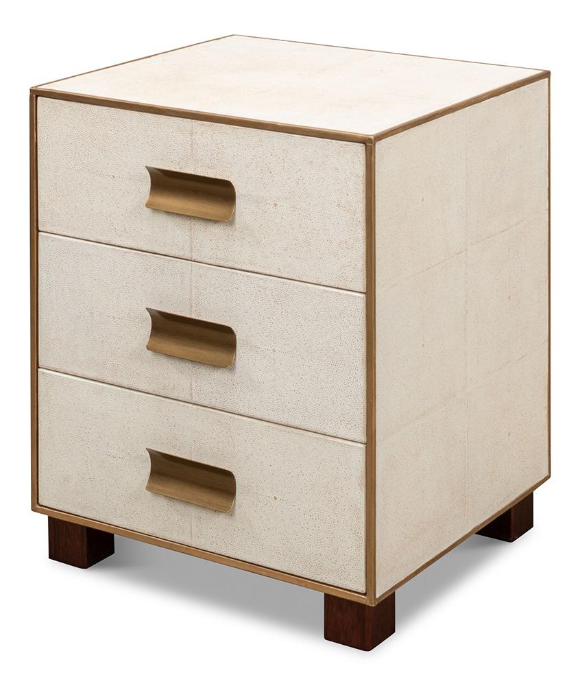 Sarreid Ltd - Shagreen 3 Drawer Side Table,Osprey Wht - 53554-4 veiw 1