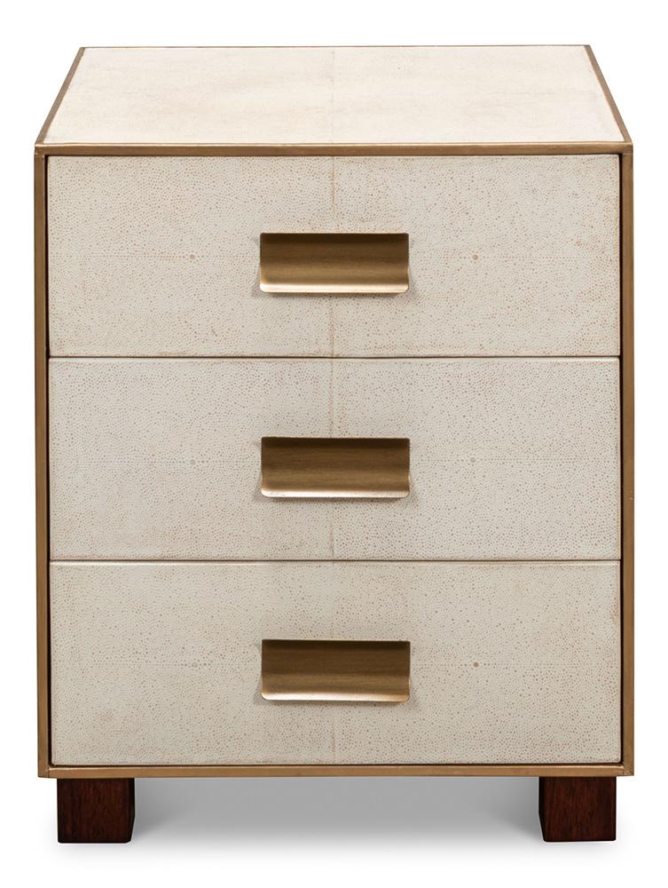 Sarreid Ltd - Shagreen 3 Drawer Side Table,Osprey Wht - 53554-4 veiw 2