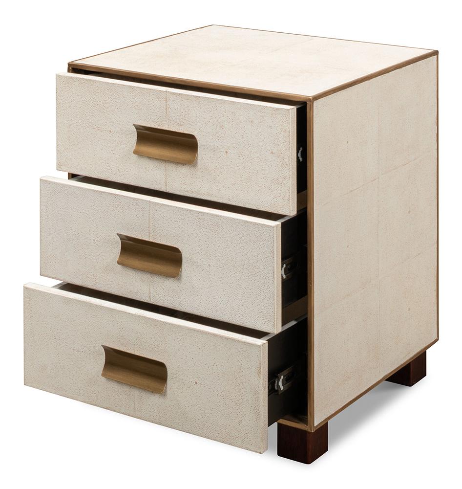 Sarreid Ltd - Shagreen 3 Drawer Side Table,Osprey Wht - 53554-4 veiw 3
