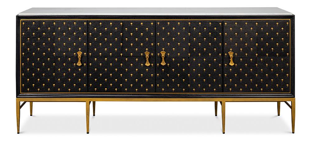 Sarreid Ltd - Palisade Shagreen Credenza, Black - 54169 veiw 2