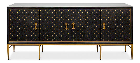 Sarreid Ltd - Palisade Shagreen Credenza, Black - 54169 veiw 2
