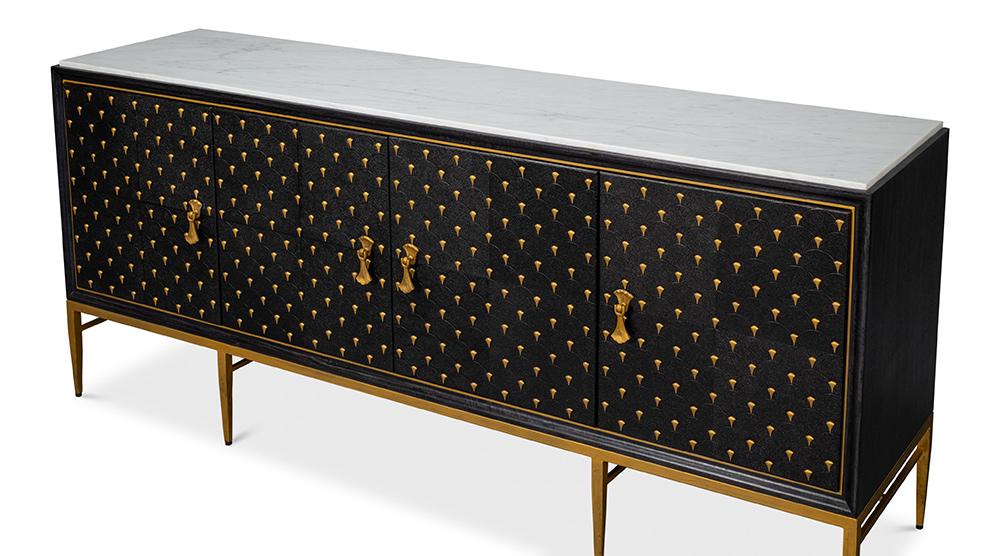 Sarreid Ltd - Palisade Shagreen Credenza, Black - 54169 veiw 4