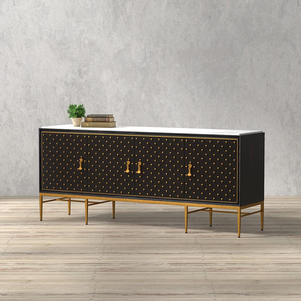Sarreid Ltd - Palisade Shagreen Credenza, Black - 54169 veiw 7
