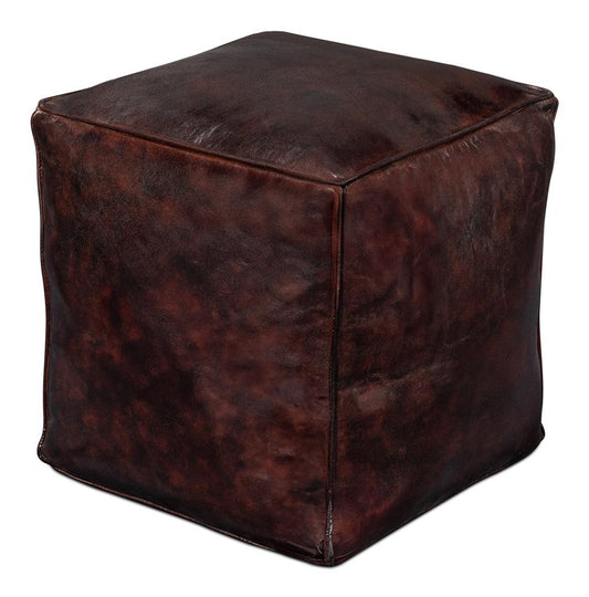 Sarreid Ltd - Sunday Afternoon Leather Cube,Dark Brown - 54034 veiw 1