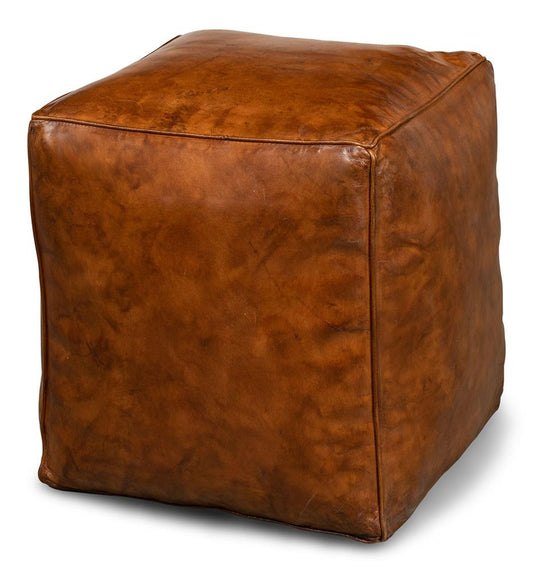 Sarreid Ltd - Sunday Afternoon Leather Cube,Natural - 26896 veiw 1