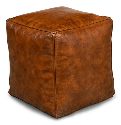 Sarreid Ltd - Sunday Afternoon Leather Cube,Natural - 26896 veiw 3